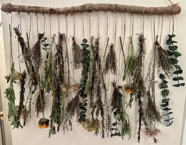 hanging herbs and flowers