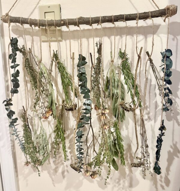 hanging herbs and flowers