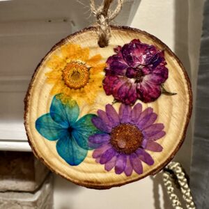 pressed flower wood ornament