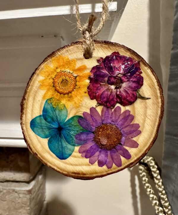 pressed flower wood ornament