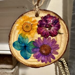 pressed flower wood ornament